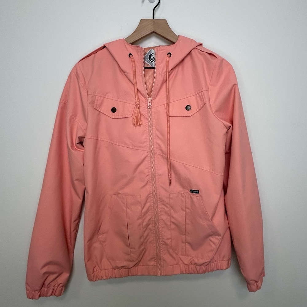 Volcom Peach Hooded Windbreaker Jacket Women’s Small Lightweight Zip Front